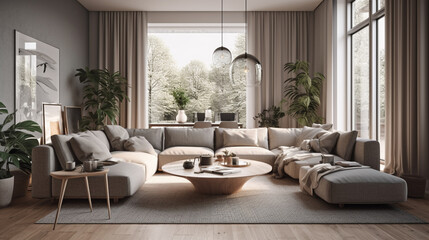 Fototapeta premium Living room nordic style. Generative AI