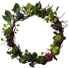 Fototapeta premium Frame of leaves and roots and flowers resulting from generative ai