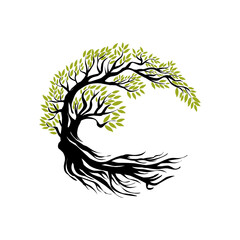 Circle Tree vector logo this beautiful tree is a symbol of life, beauty, growth, strength, and good health.
