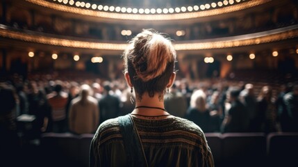 Fototapeta person attending a live theater or performing arts event, generative ai obraz