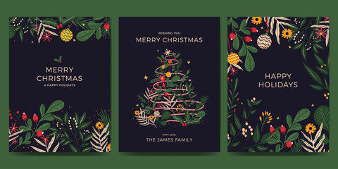 Christmas card set with nature, flower and plant