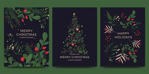 Christmas card set with nature, flower and plant