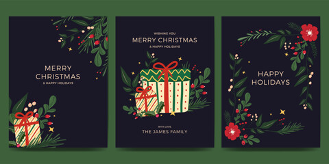 Christmas card set with nature, flower and plant