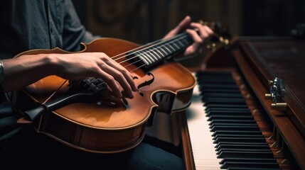 Fototapeta premium person playing a musical instrument in a practice or performance setting, generative ai
