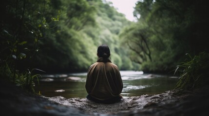 person practicing mindfulness or meditation in a peaceful environment, generative ai