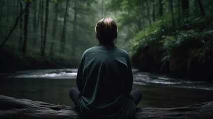 Fototapeta na wymiar person practicing mindfulness or meditation in a peaceful environment, generative ai