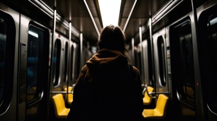 Fototapeta premium person using public transportation, such as a bus or train, generative ai
