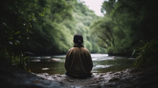 person practicing mindfulness or meditation in a peaceful environment, generative ai
