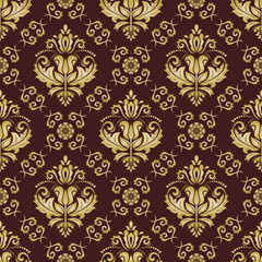 Classic seamless vector pattern. Damask orient brown and golden ornament. Classic vintage background. Orient pattern for fabric, wallpapers and packaging