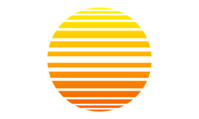 Vaporwave retrowave full stripped sun. Retro 80s yellow orange red glowing illustration - white