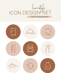 Linestyle Icon Design Set Chef's Equipment