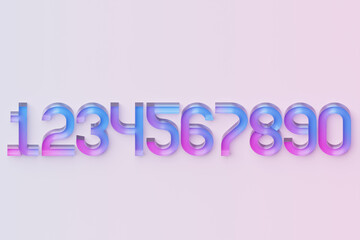 3d illustration large white volumetric numbers stand in a row one after another with shadows on a white  background. A set of mathematical numbers