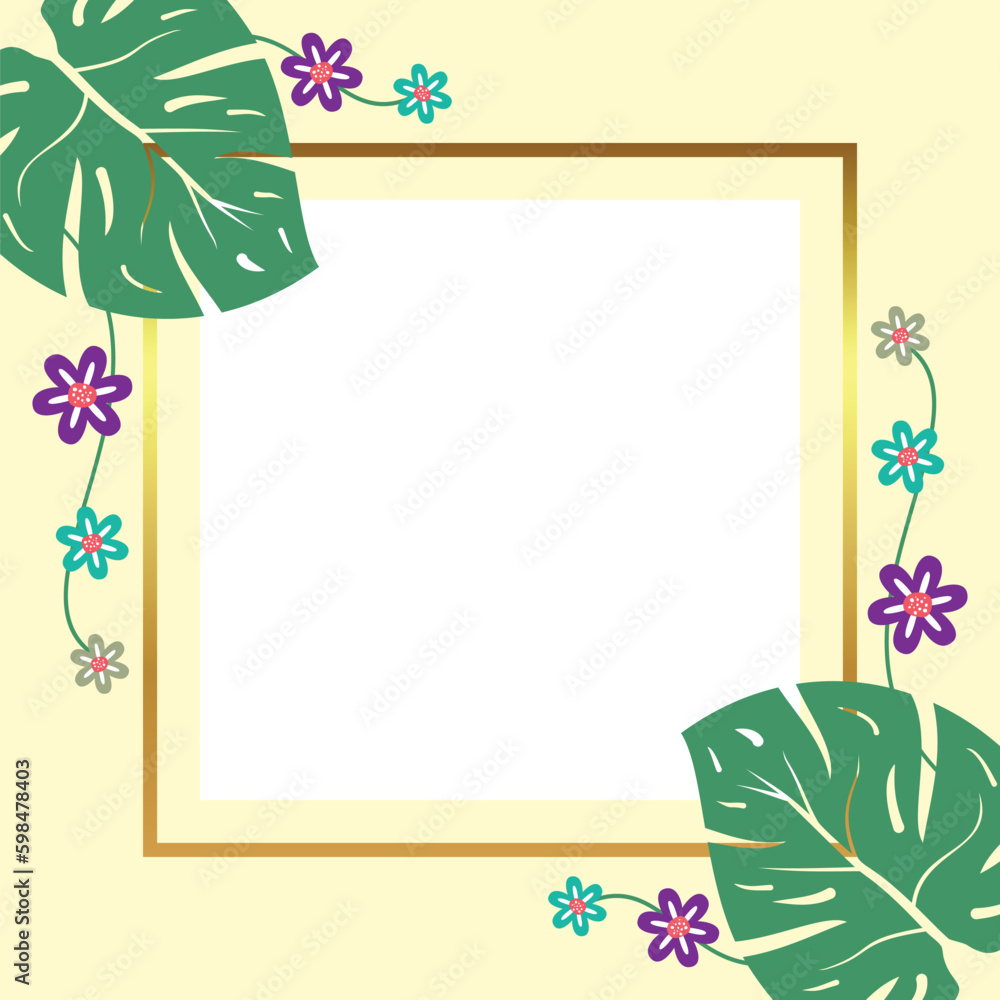 Poster summer background of abstract shapes, floral and leaf patterns with free space for text. template fo