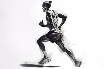 Fototapeta premium Silhouettes of the male runner. Charcoal drawing, generative art
