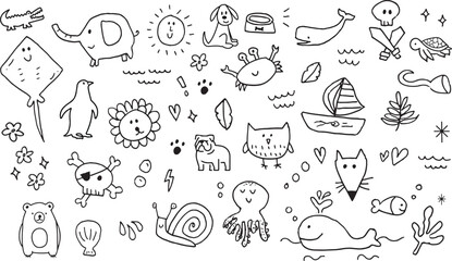 set of hand-drawn animal illustrations