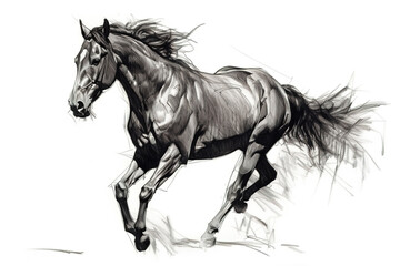 Obraz na płótnie Canvas Silhouette of beautiful galloping horse. Charcoal drawing, generative art
