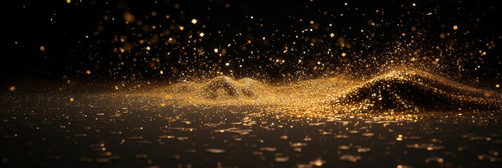 Fototapeta na wymiar scattered gold dust cg effect in dark background
