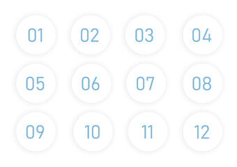 Number bullet points. Circle pins with number 1 to 12 color object vector illustrator.