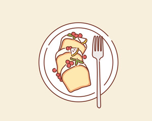 Homemade glazed lemon pound cake on table. Hand drawn style vector design illustrations.