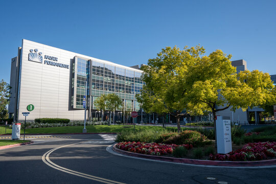 Irvine, CA, USA - May 7, 2022: Exterior view of the Kaiser Permanente Irvine Medical Center in Orange County, California. Kaiser Permanente is an American integrated managed care consortium.