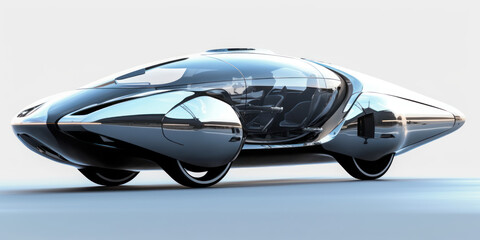 Mirror three-wheeled electric car of the future. AI generation 