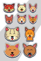 Obraz premium pixel art cat face emoji sticker. pixel sticker design