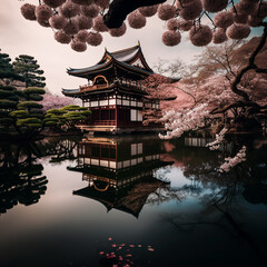 Japanese Garden Cherry Blossom Springtime in Japan Architecture Wallpaper