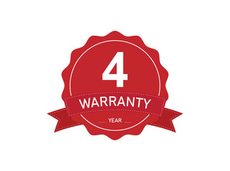 4 year warranty badges isolated on white background. 4 years Extended warranty.