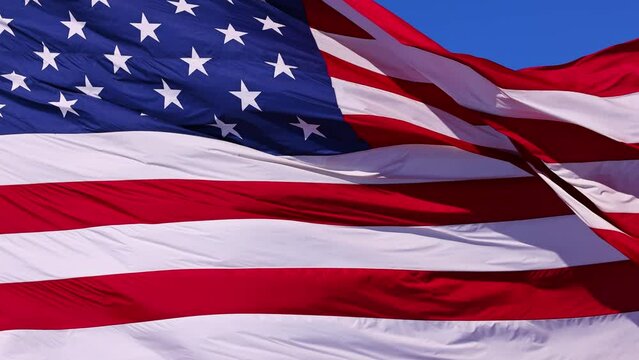 Close up of the US Flag blowing in the breeze.