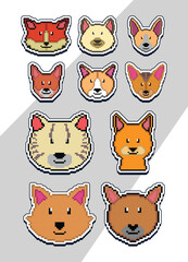 pixel art cat face emoji sticker. pixel sticker design