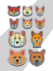 pixel art cat face emoji sticker. pixel sticker design