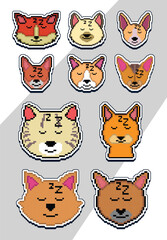 Obraz premium pixel art cat face emoji sticker. pixel sticker design