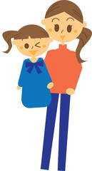笑顔の娘と母親のイラスト・母子家庭・シングルマザー・笑顔