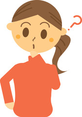 疑問に思っている女性のイラスト・クエスチョンマーク・はてな・主婦・若い・考える・悩む