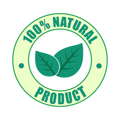 100% natural product logo in flat design on white background.