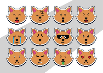 pixel art cat face emoji sticker. pixel sticker design