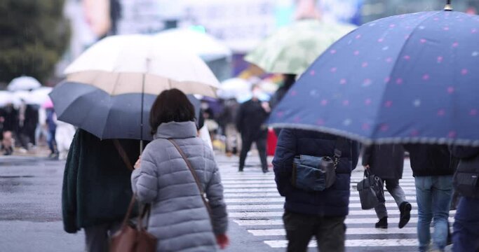 Walking people at the SHIBUYA crossing rainyday Generative AI