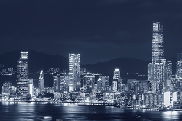 Night scenery of Victoria Harbor of Hong Kong city