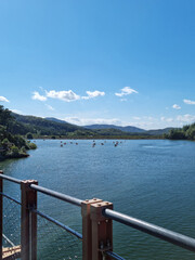 It is a landscape with a wide lake.