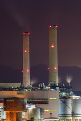 Night scene of chimney of power plant