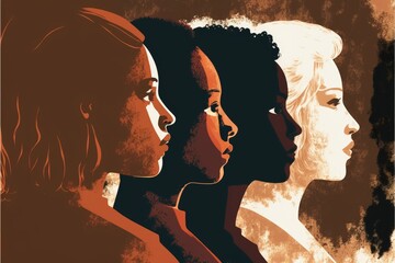 profile of woman's face with group of diverse women, anti-racism concept. Fantasy concept , Illustration painting. Generative AI
