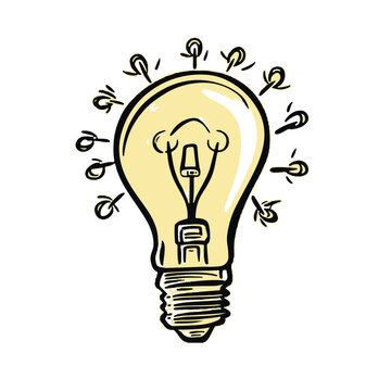 Hand drawn light bulb illustration with innovation idea concepts