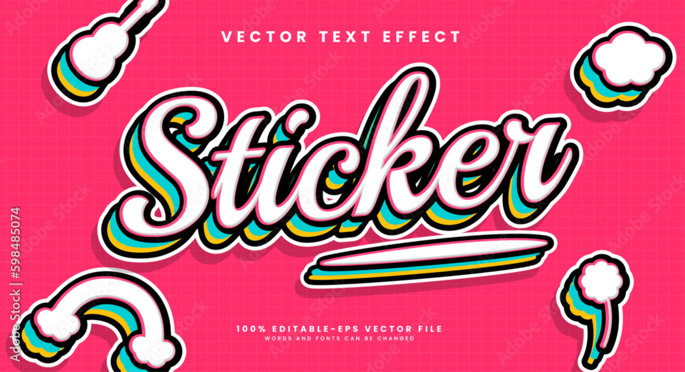 Poster sticker colorful editable text style effect. vector text effect.