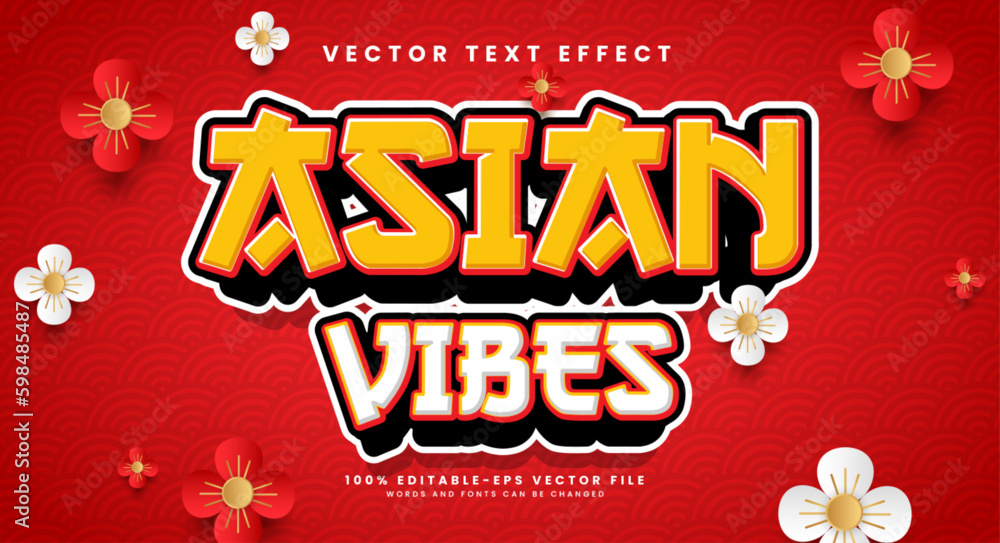 Poster asian vibes editable text style effect. vector text effect
