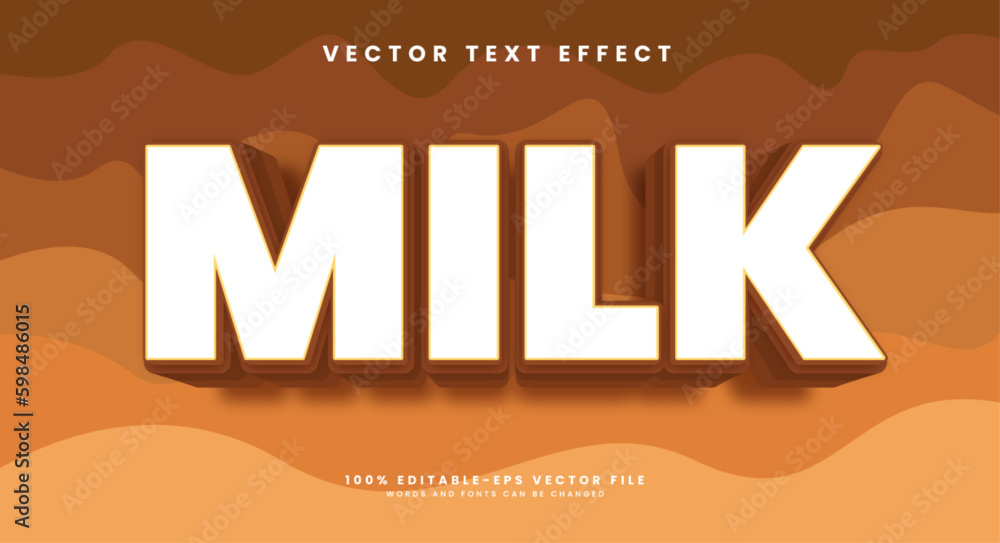 Poster chocolate milk editable text style effect. vector text effect.