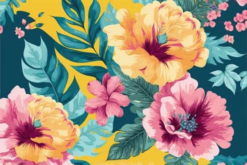 Fotobehang seamless floral pattern with vibrant colors and detailed illustrations. Fantasy concept , Illustration painting. Generative AI © X-Poser