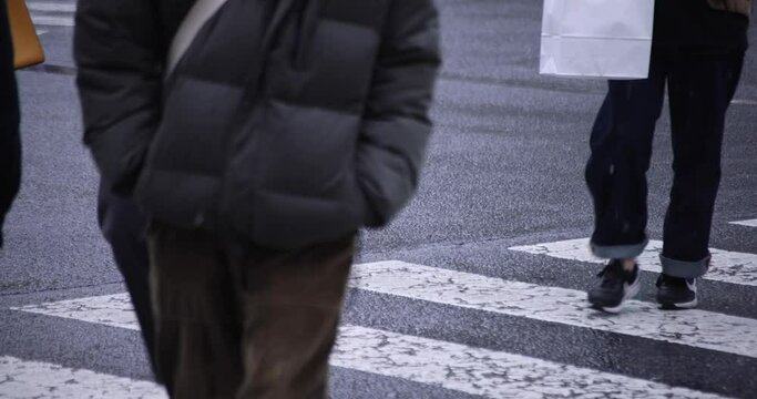 Legs of Walking people on the crossing rainyday Generative AI
