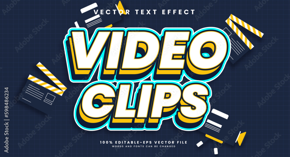 Poster video clips editable text style effect. vector text effect.