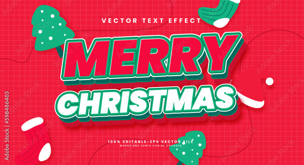 Poster merry christmas editable text style effect. vector text effect.