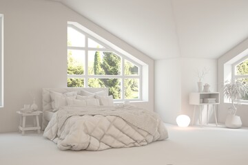 Fototapeta na wymiar Grey lbedroom concept. Scandinavian interior design. 3D illustration